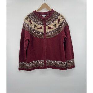 Vintage Y2K Croft & Barrow Womens XLarge Cardigan Burgundy Cardinal Pinecone Zip
